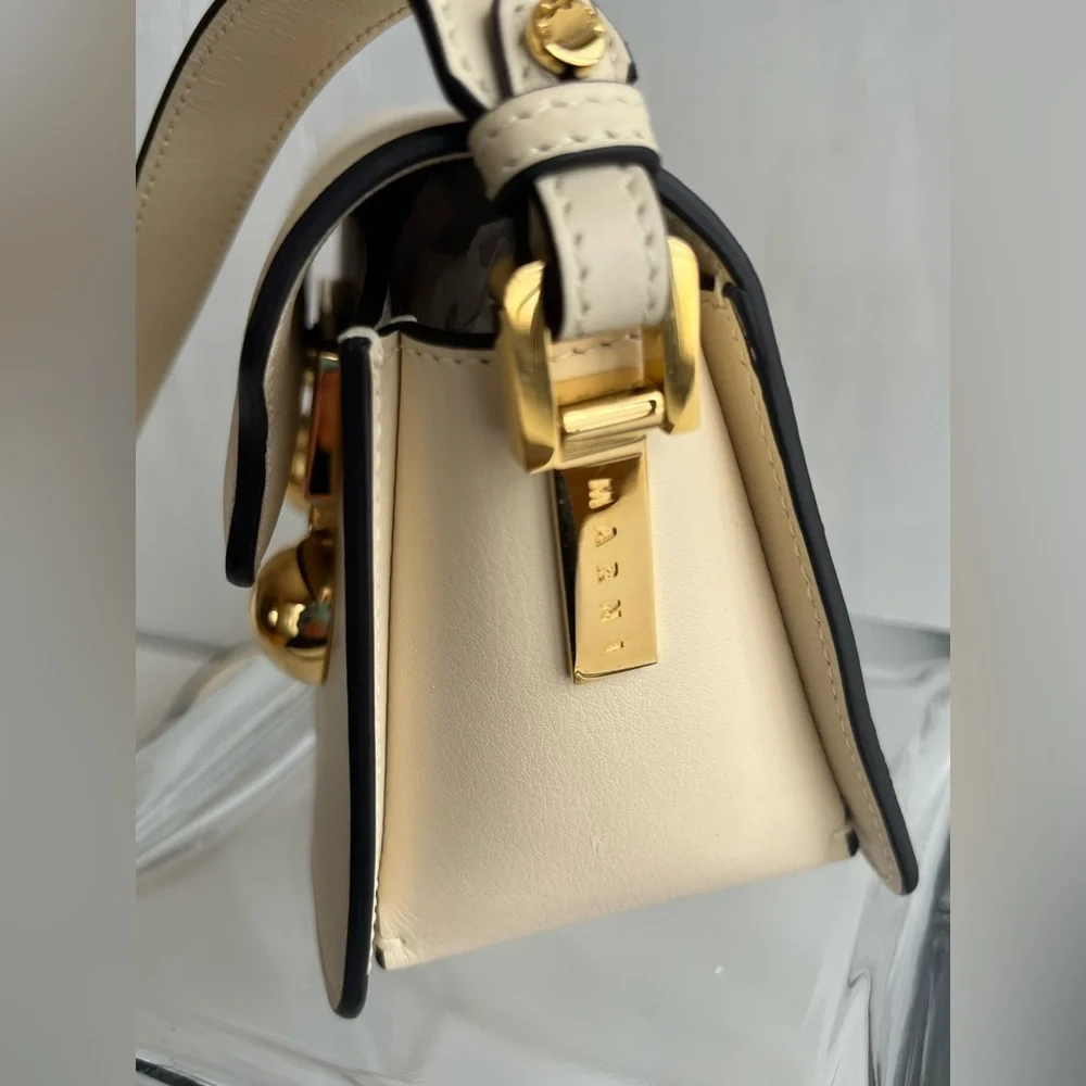 MARNI Mini Trunkaroo Leather Shoulder Bag- Off White